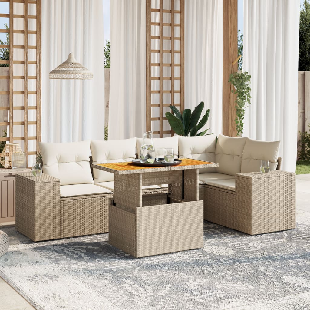 6-delige Loungeset met kussens poly rattan beige is nu te koop bij PeponiXL, paradijselijk wonen!