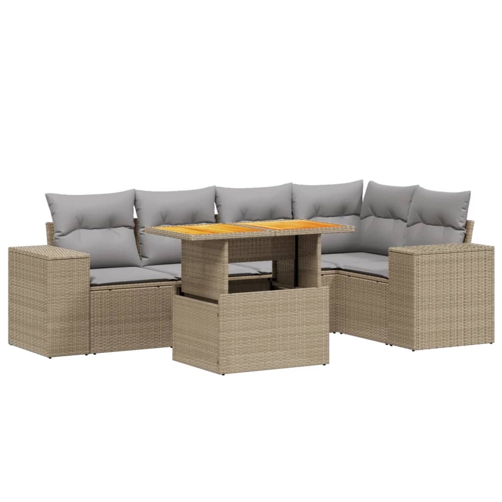 6-delige Loungeset met kussens poly rattan beige is nu te koop bij PeponiXL, paradijselijk wonen!