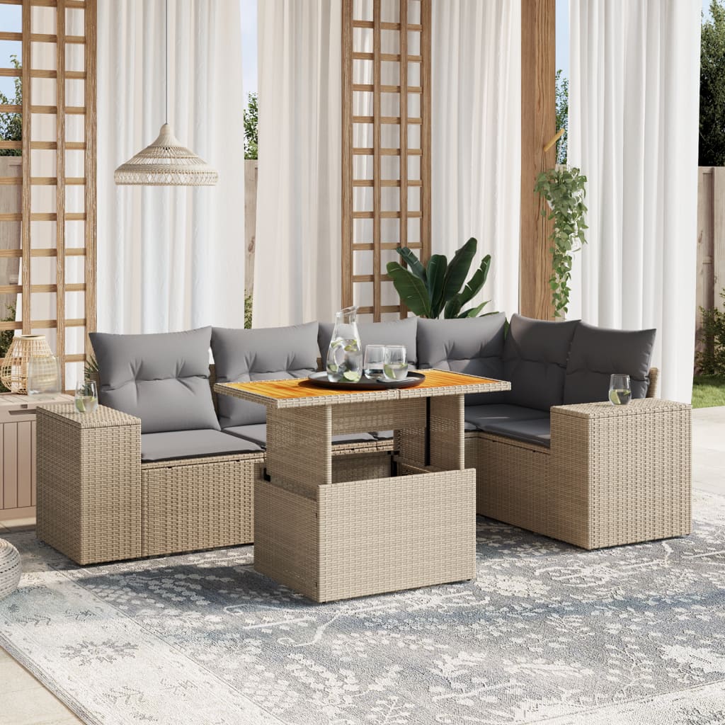 6-delige Loungeset met kussens poly rattan beige is nu te koop bij PeponiXL, paradijselijk wonen!