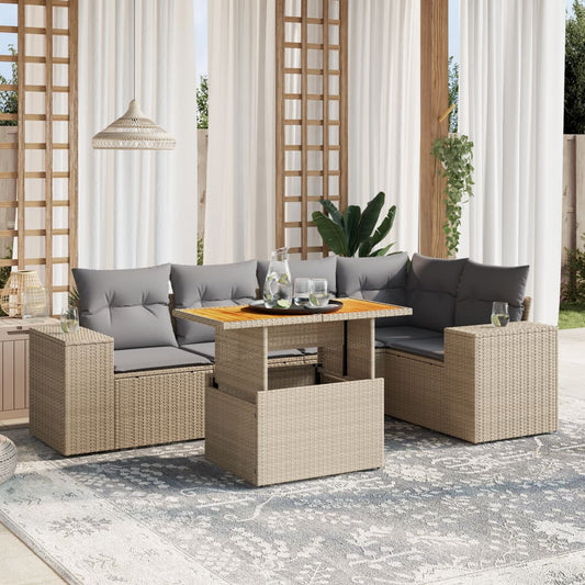 6-delige Loungeset met kussens poly rattan beige is nu te koop bij PeponiXL, paradijselijk wonen!
