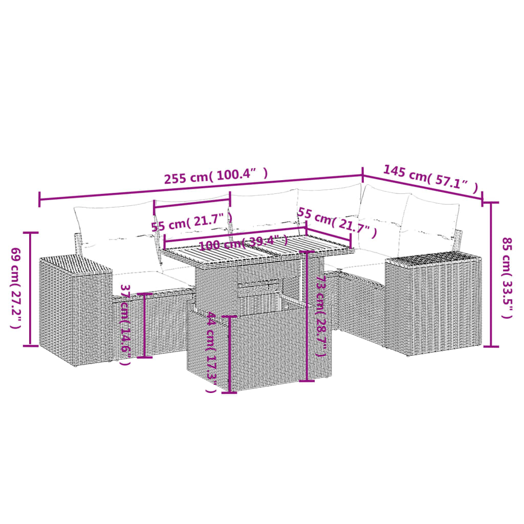 6-delige Loungeset met kussens poly rattan grijs is nu te koop bij PeponiXL, paradijselijk wonen!