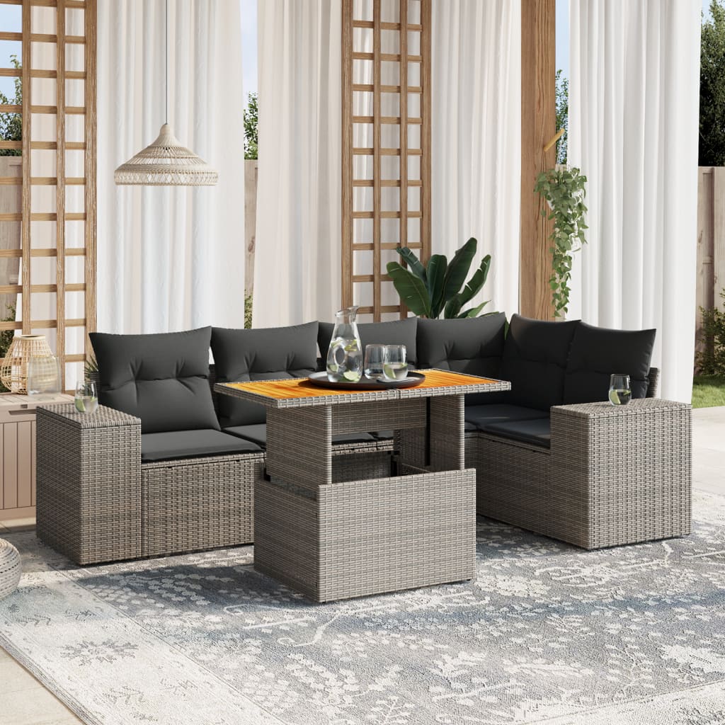 6-delige Loungeset met kussens poly rattan grijs is nu te koop bij PeponiXL, paradijselijk wonen!