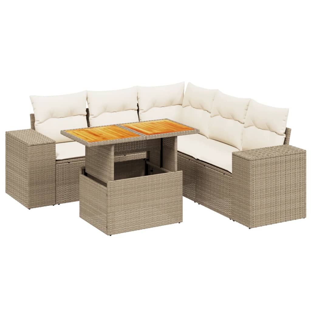 6-delige Loungeset met kussens poly rattan beige is nu te koop bij PeponiXL, paradijselijk wonen!