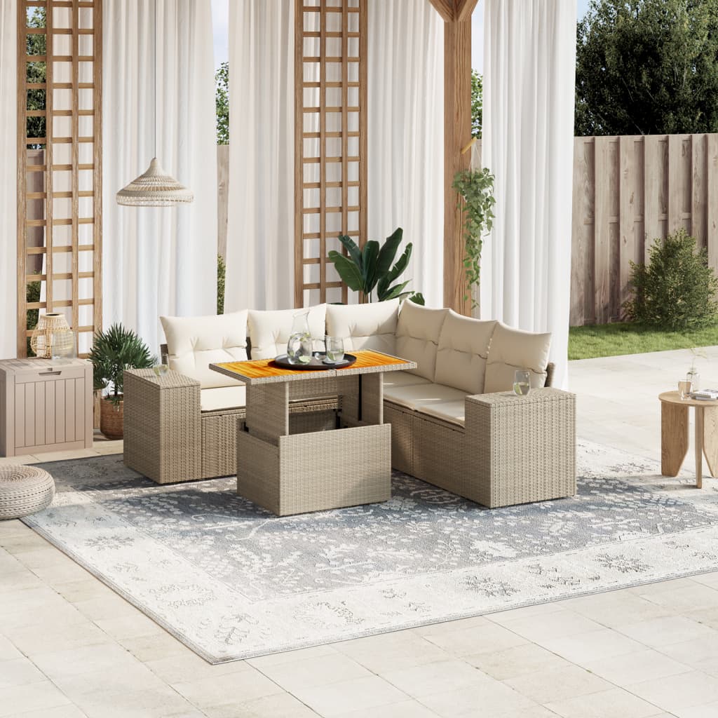 6-delige Loungeset met kussens poly rattan beige is nu te koop bij PeponiXL, paradijselijk wonen!