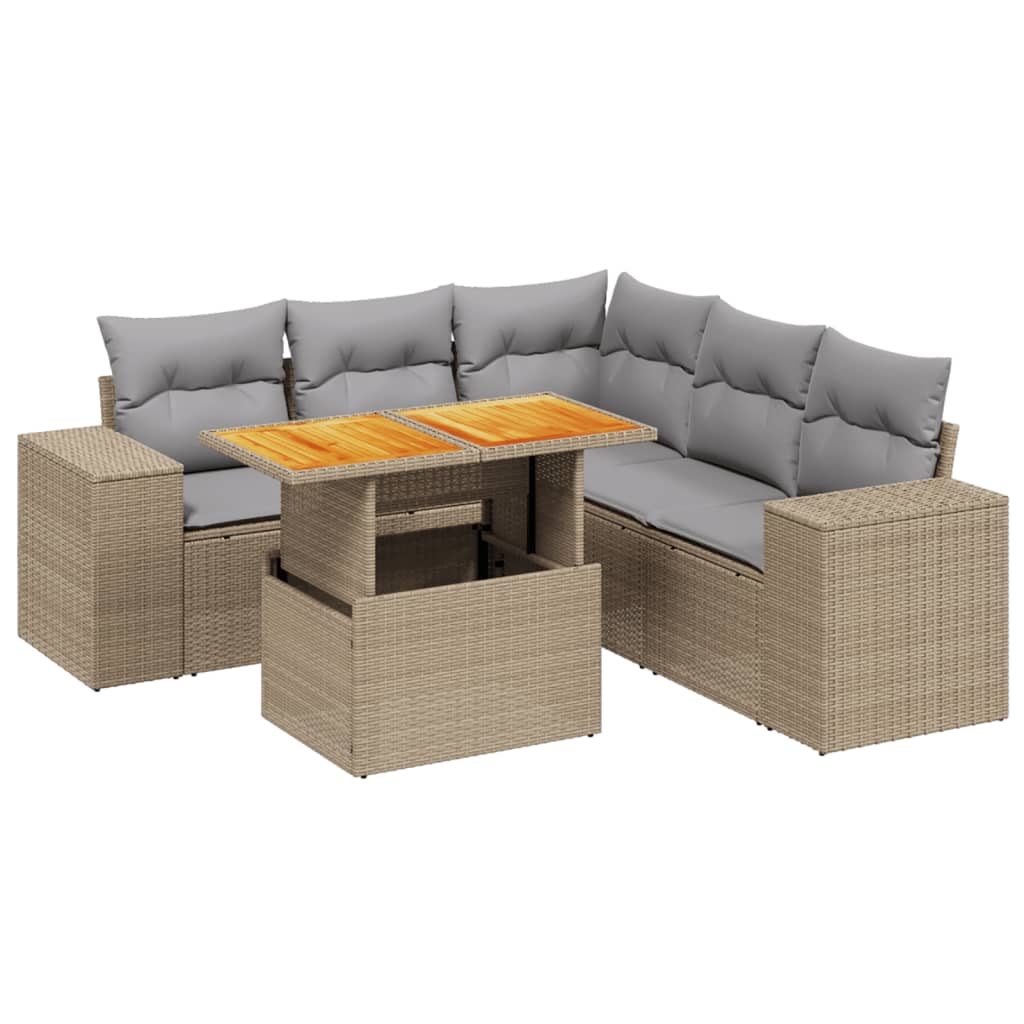 6-delige Loungeset met kussens poly rattan beige is nu te koop bij PeponiXL, paradijselijk wonen!