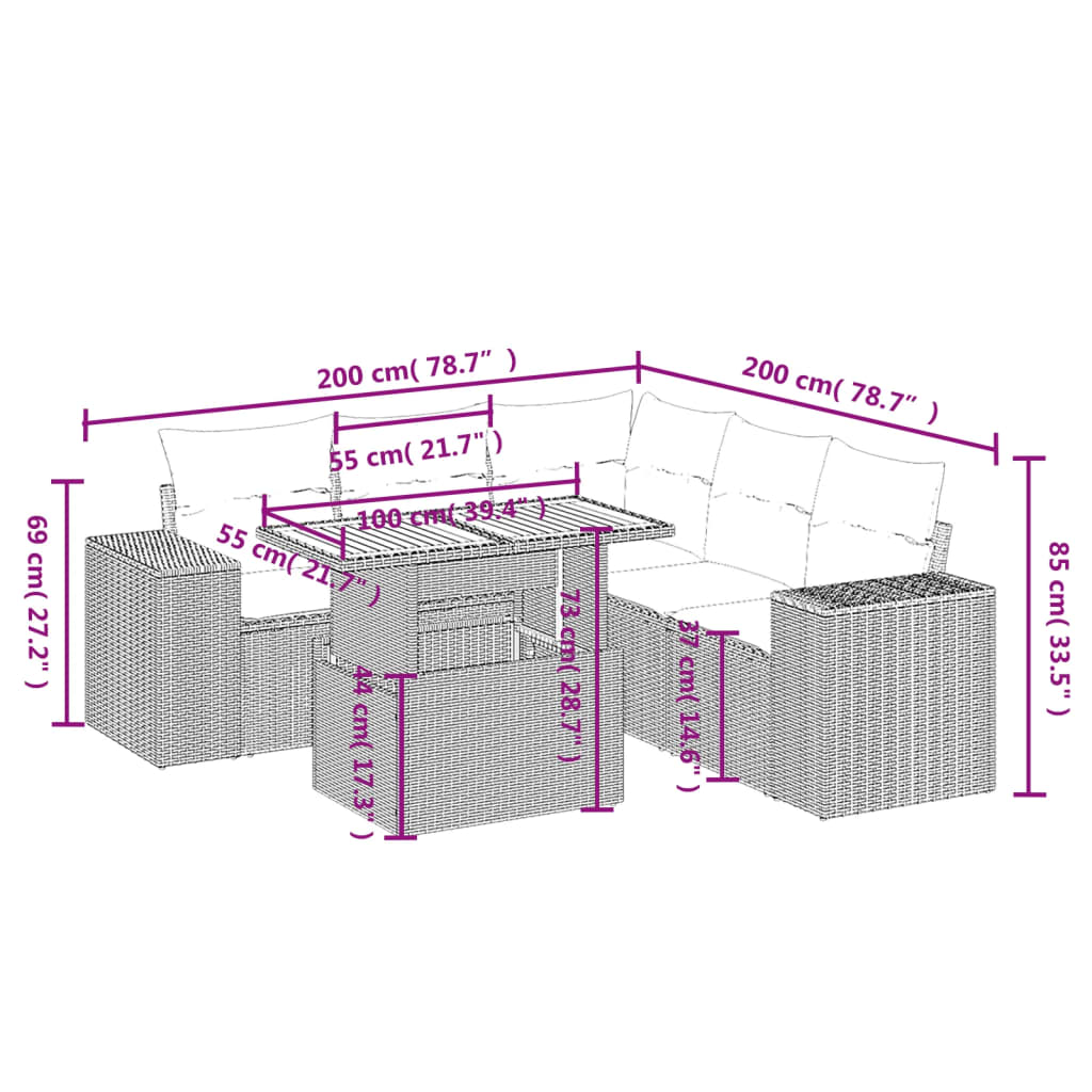6-delige Loungeset met kussens poly rattan beige is nu te koop bij PeponiXL, paradijselijk wonen!