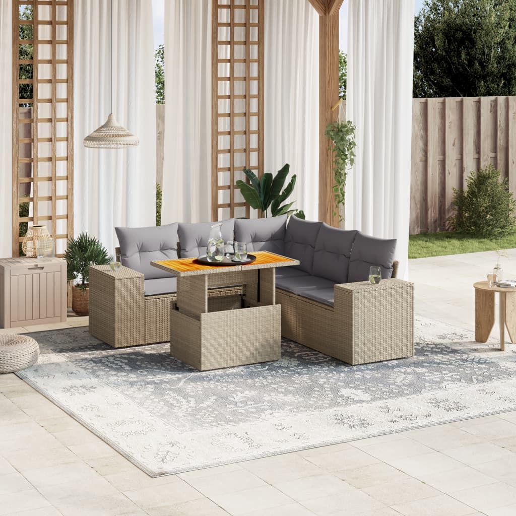 6-delige Loungeset met kussens poly rattan beige is nu te koop bij PeponiXL, paradijselijk wonen!