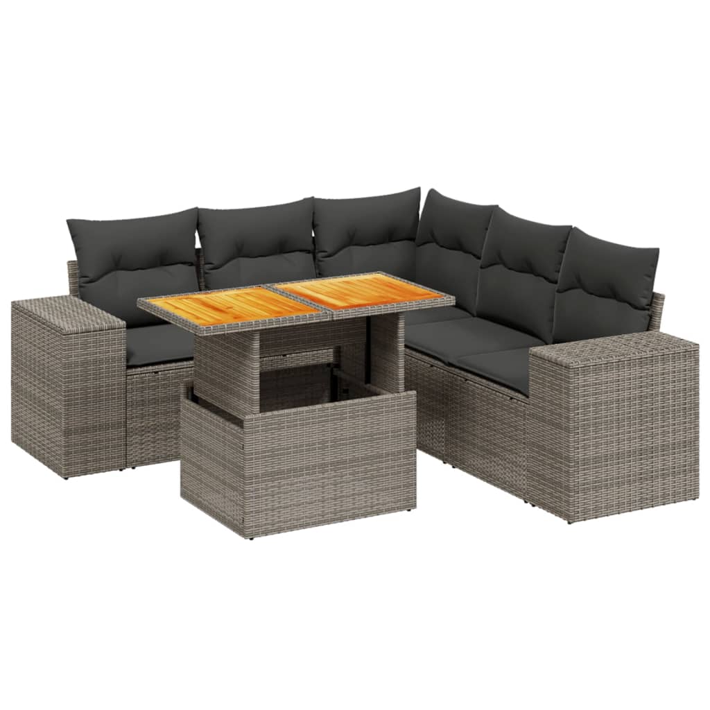 6-delige Loungeset met kussens poly rattan grijs is nu te koop bij PeponiXL, paradijselijk wonen!