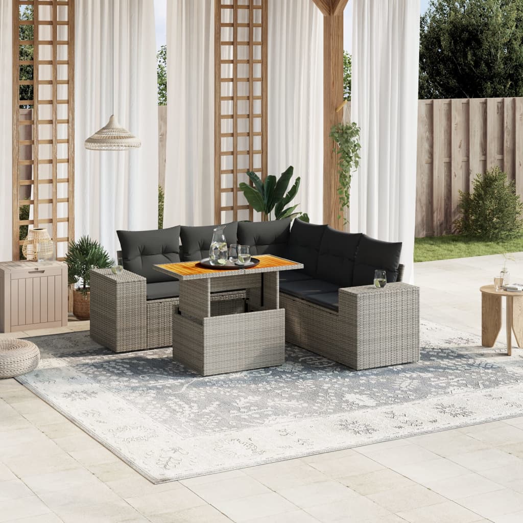 6-delige Loungeset met kussens poly rattan grijs is nu te koop bij PeponiXL, paradijselijk wonen!