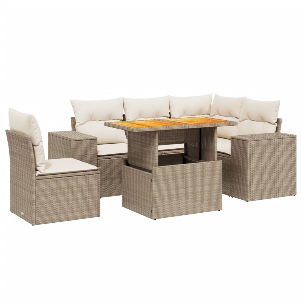6-delige Loungeset met kussens poly rattan beige is nu te koop bij PeponiXL, paradijselijk wonen!