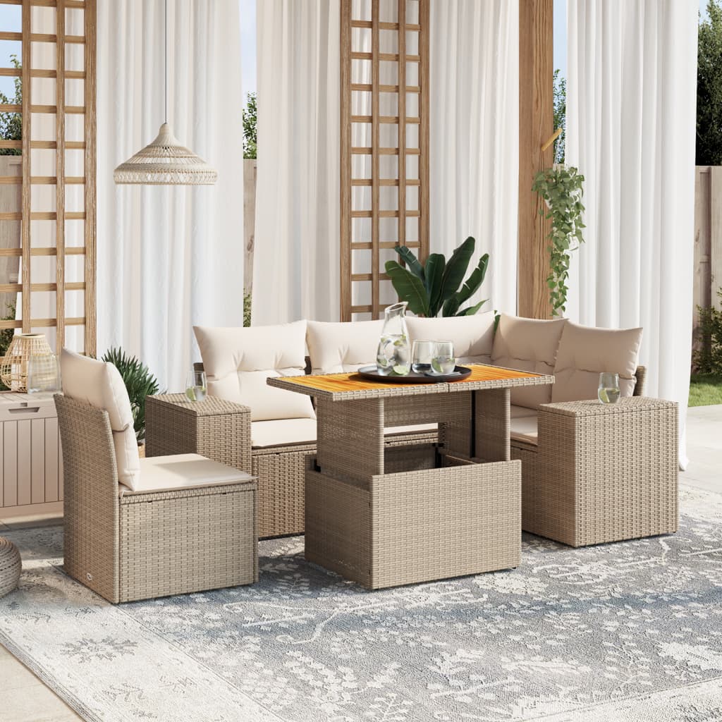 6-delige Loungeset met kussens poly rattan beige is nu te koop bij PeponiXL, paradijselijk wonen!