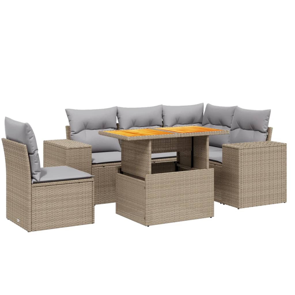 6-delige Loungeset met kussens poly rattan beige is nu te koop bij PeponiXL, paradijselijk wonen!