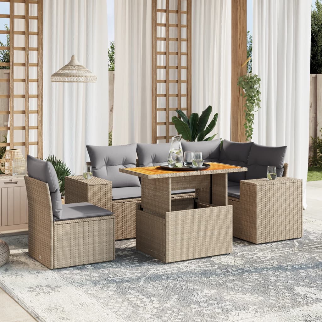 6-delige Loungeset met kussens poly rattan beige is nu te koop bij PeponiXL, paradijselijk wonen!
