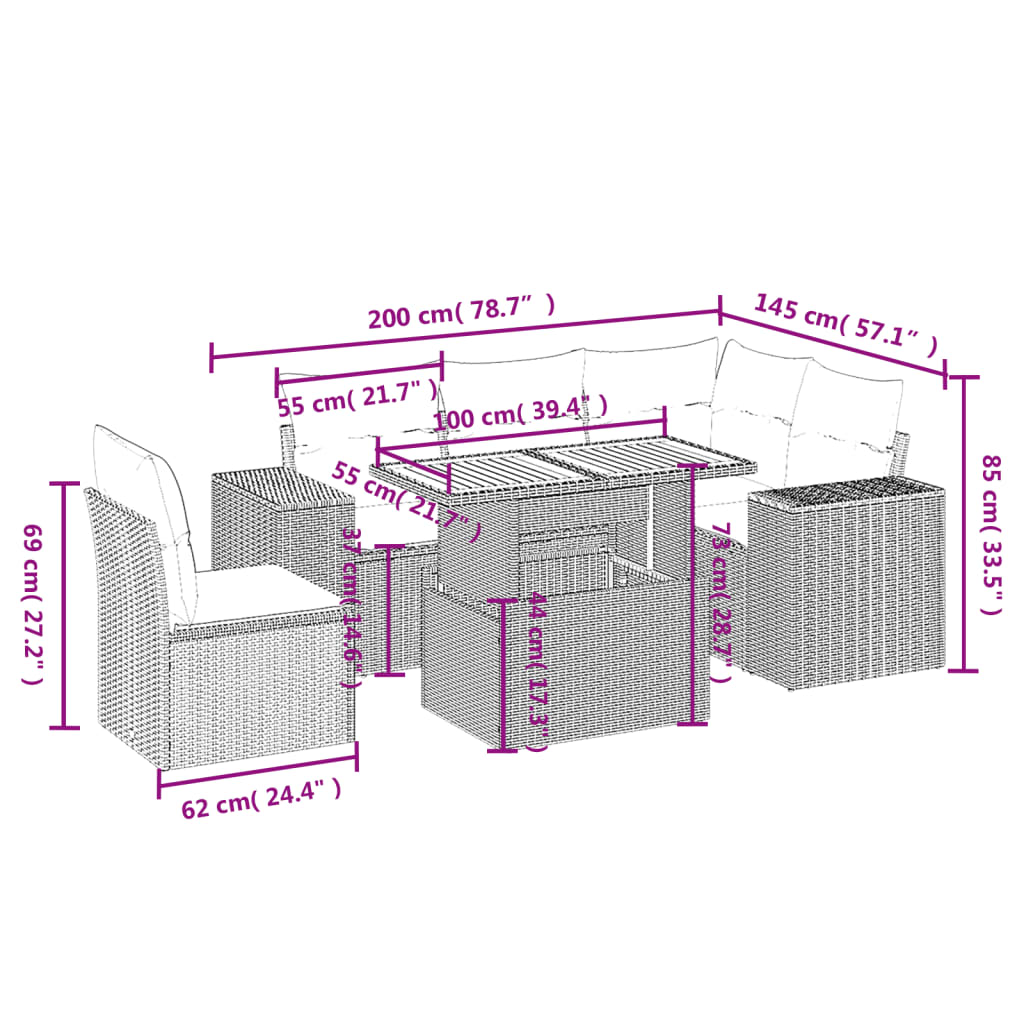 6-delige Loungeset met kussens poly rattan grijs is nu te koop bij PeponiXL, paradijselijk wonen!
