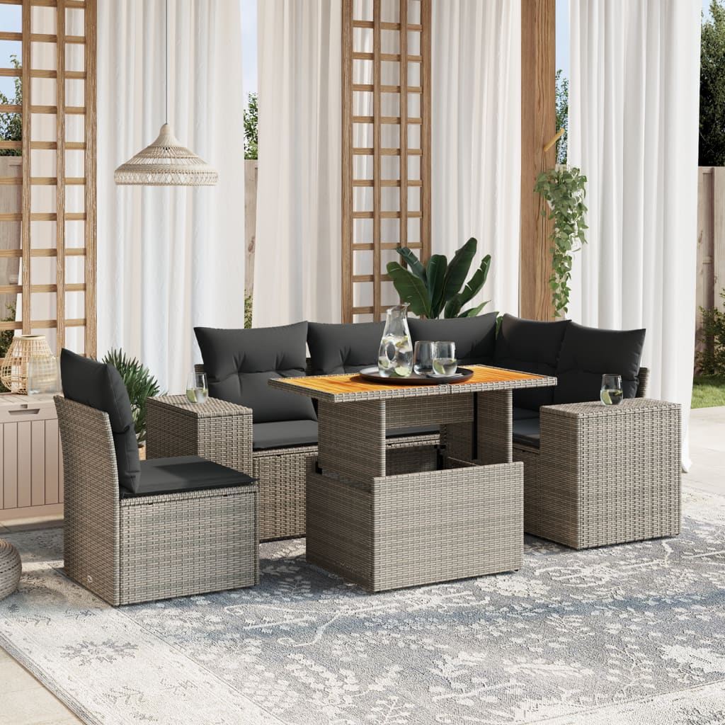 6-delige Loungeset met kussens poly rattan grijs is nu te koop bij PeponiXL, paradijselijk wonen!