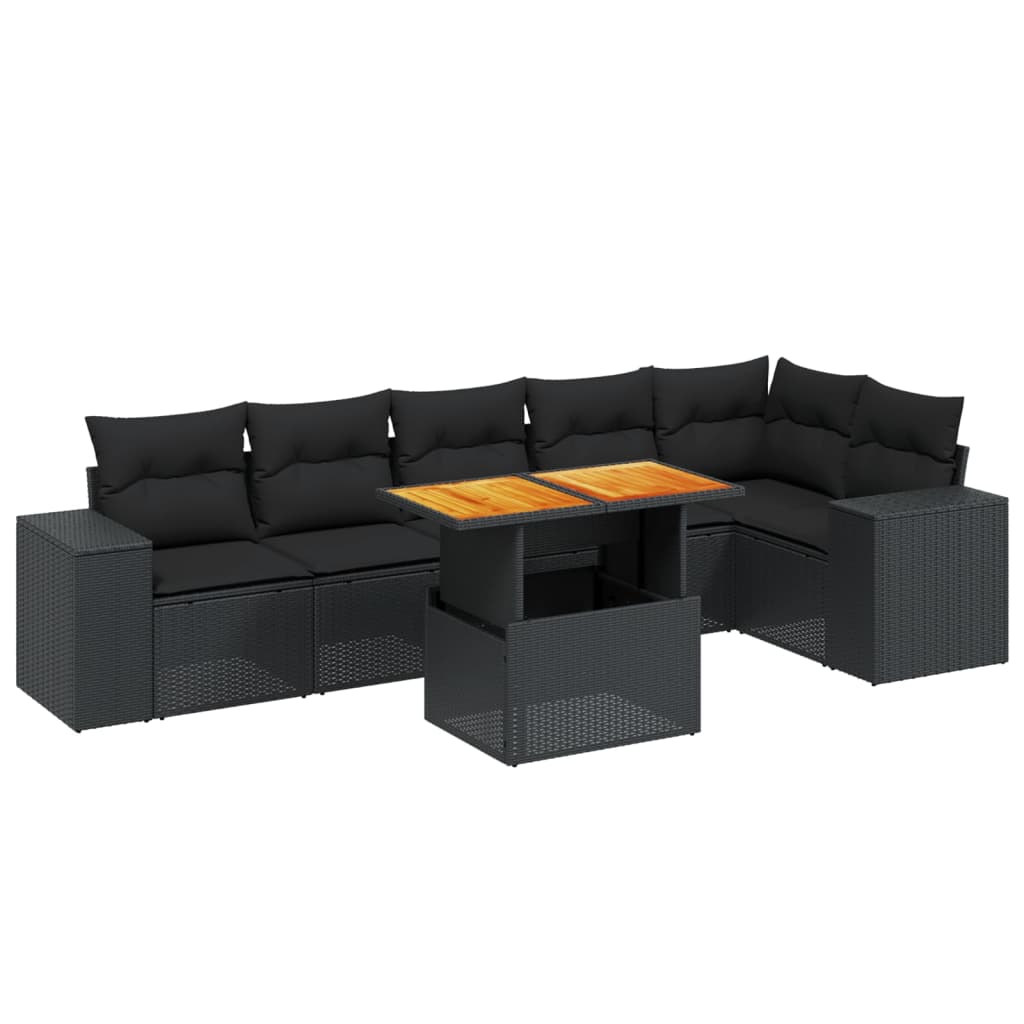 7-delige Loungeset met kussens poly rattan zwart is nu te koop bij PeponiXL, paradijselijk wonen!