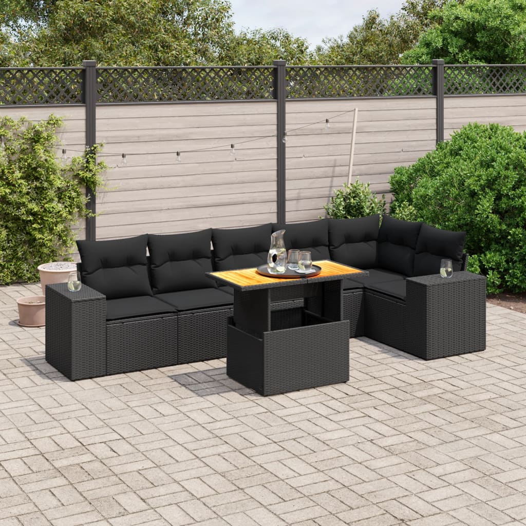 7-delige Loungeset met kussens poly rattan zwart is nu te koop bij PeponiXL, paradijselijk wonen!