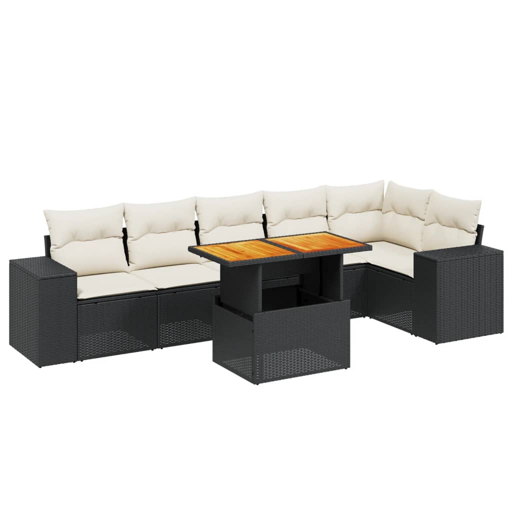 7-delige Loungeset met kussens poly rattan zwart is nu te koop bij PeponiXL, paradijselijk wonen!