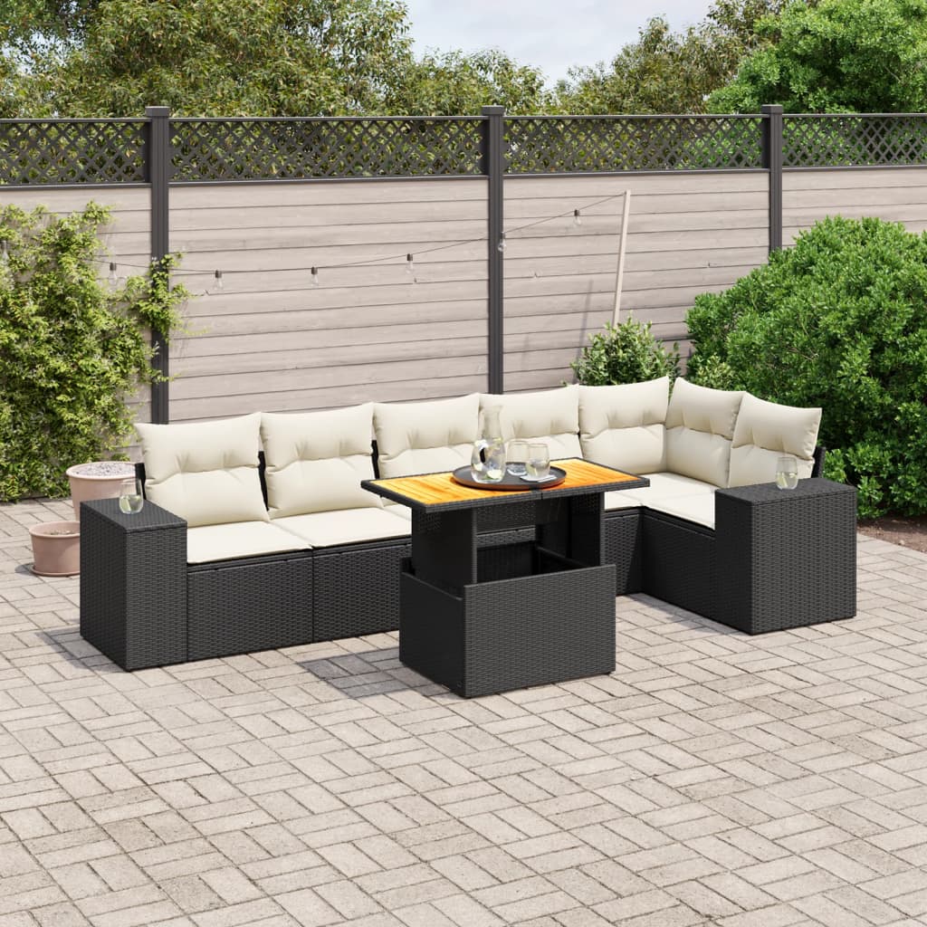 7-delige Loungeset met kussens poly rattan zwart is nu te koop bij PeponiXL, paradijselijk wonen!