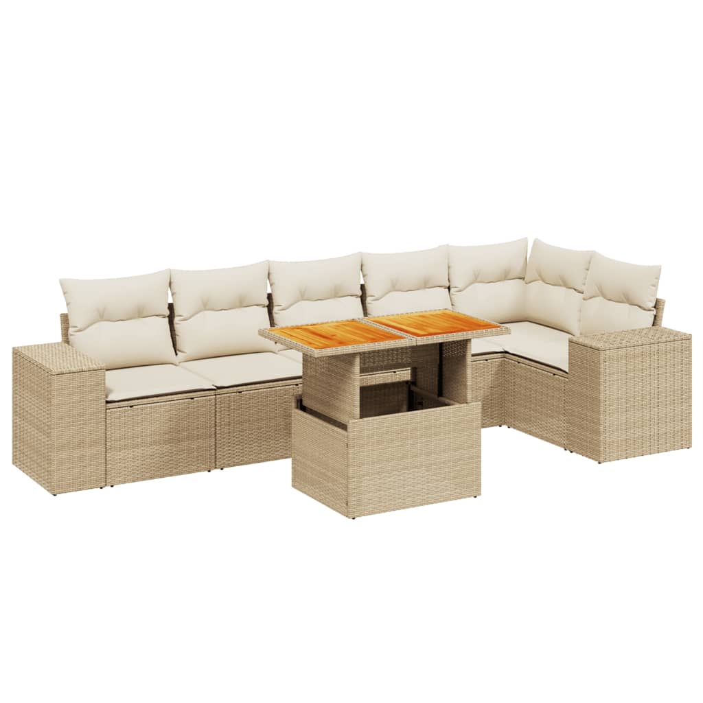 7-delige Loungeset met kussens poly rattan beige is nu te koop bij PeponiXL, paradijselijk wonen!