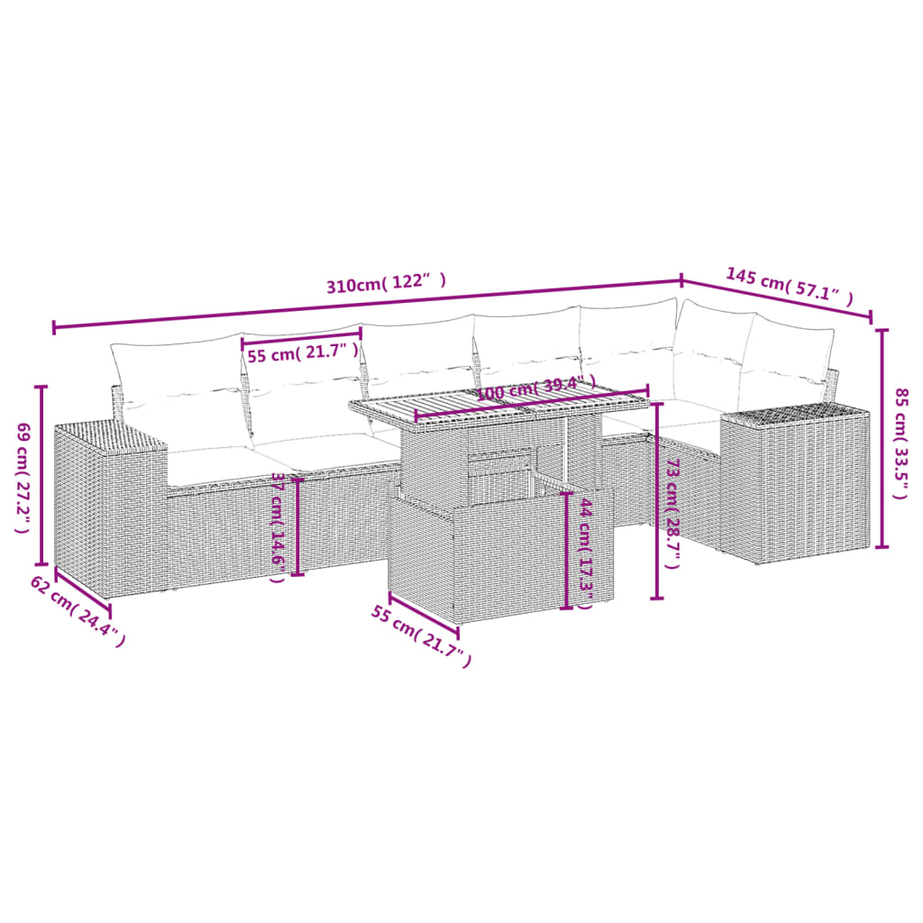 7-delige Loungeset met kussens poly rattan beige is nu te koop bij PeponiXL, paradijselijk wonen!