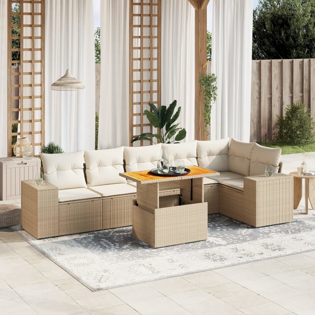 7-delige Loungeset met kussens poly rattan beige is nu te koop bij PeponiXL, paradijselijk wonen!
