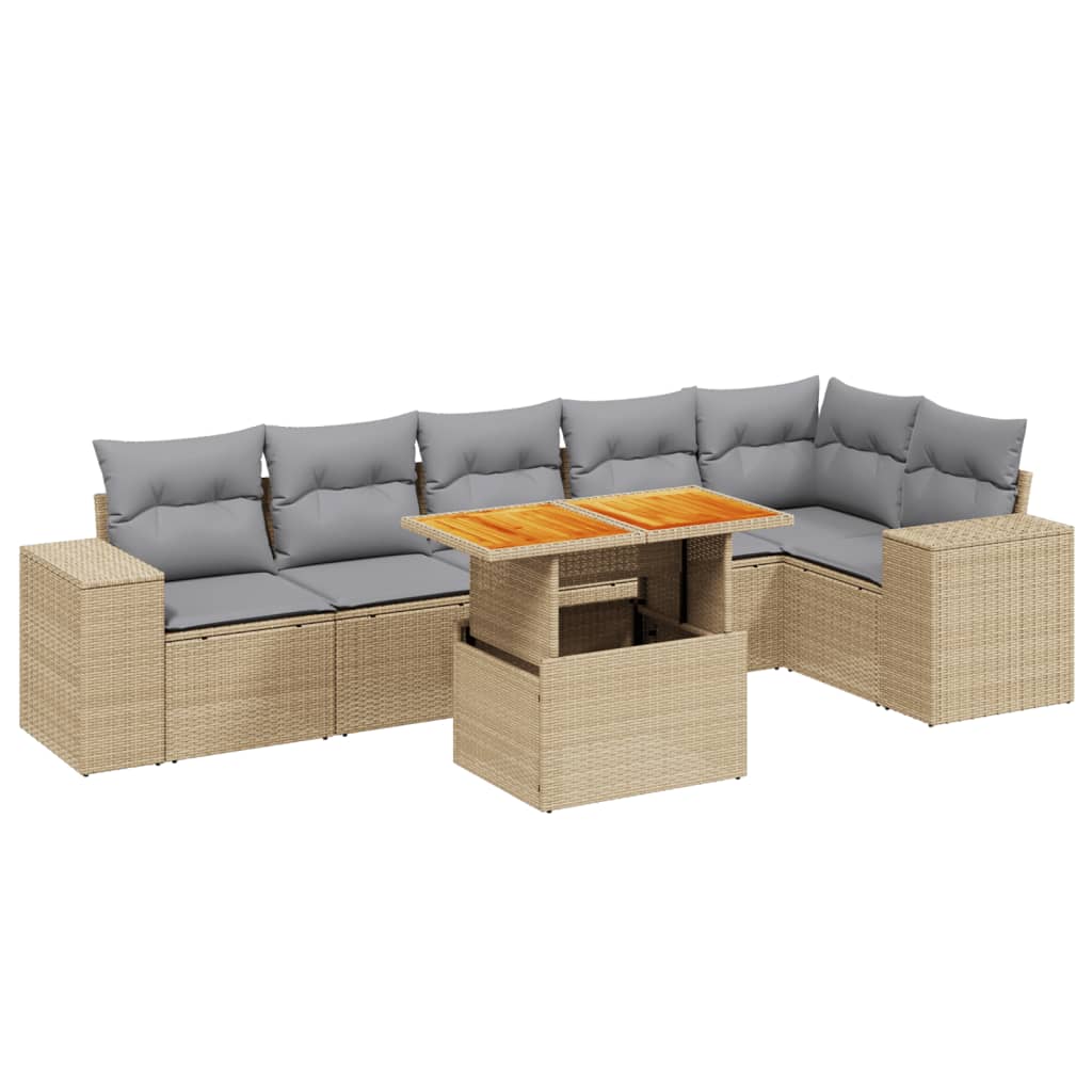 7-delige Loungeset met kussens poly rattan beige is nu te koop bij PeponiXL, paradijselijk wonen!