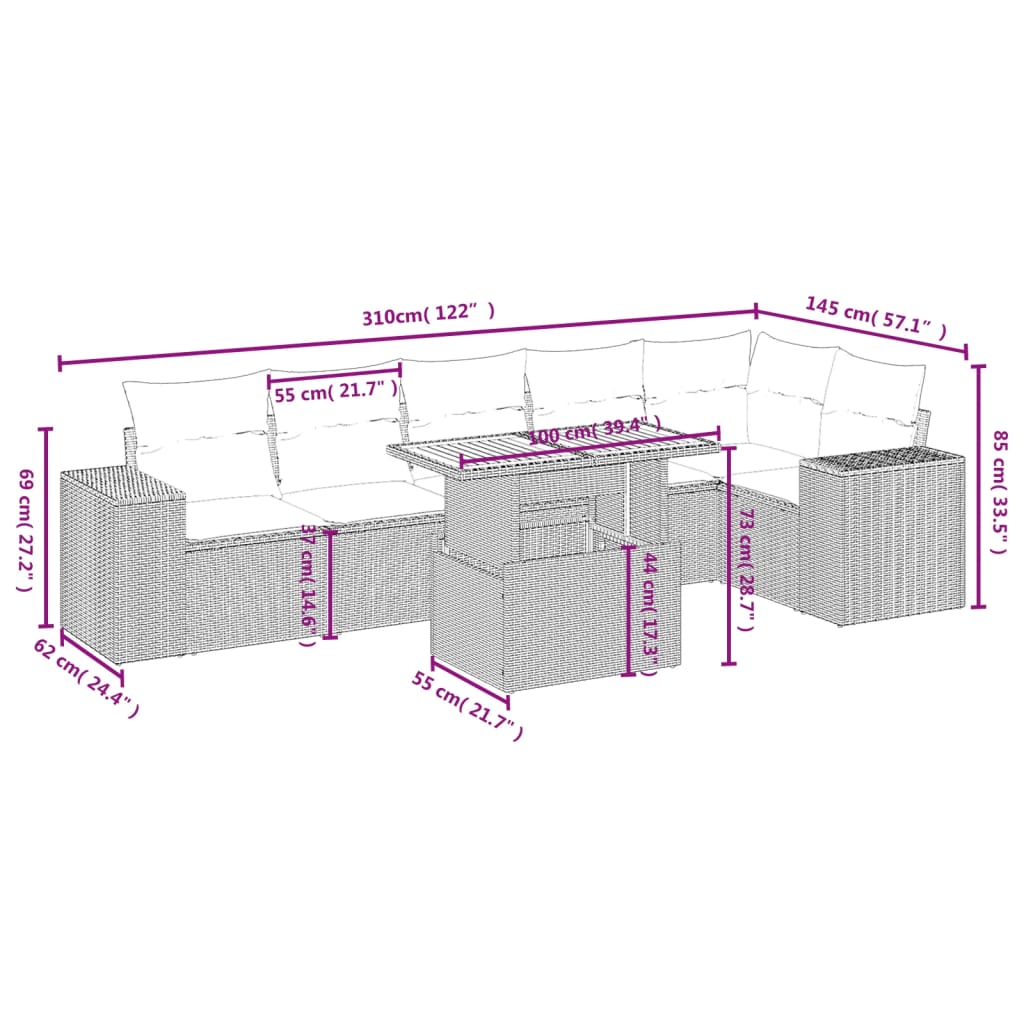7-delige Loungeset met kussens poly rattan beige is nu te koop bij PeponiXL, paradijselijk wonen!