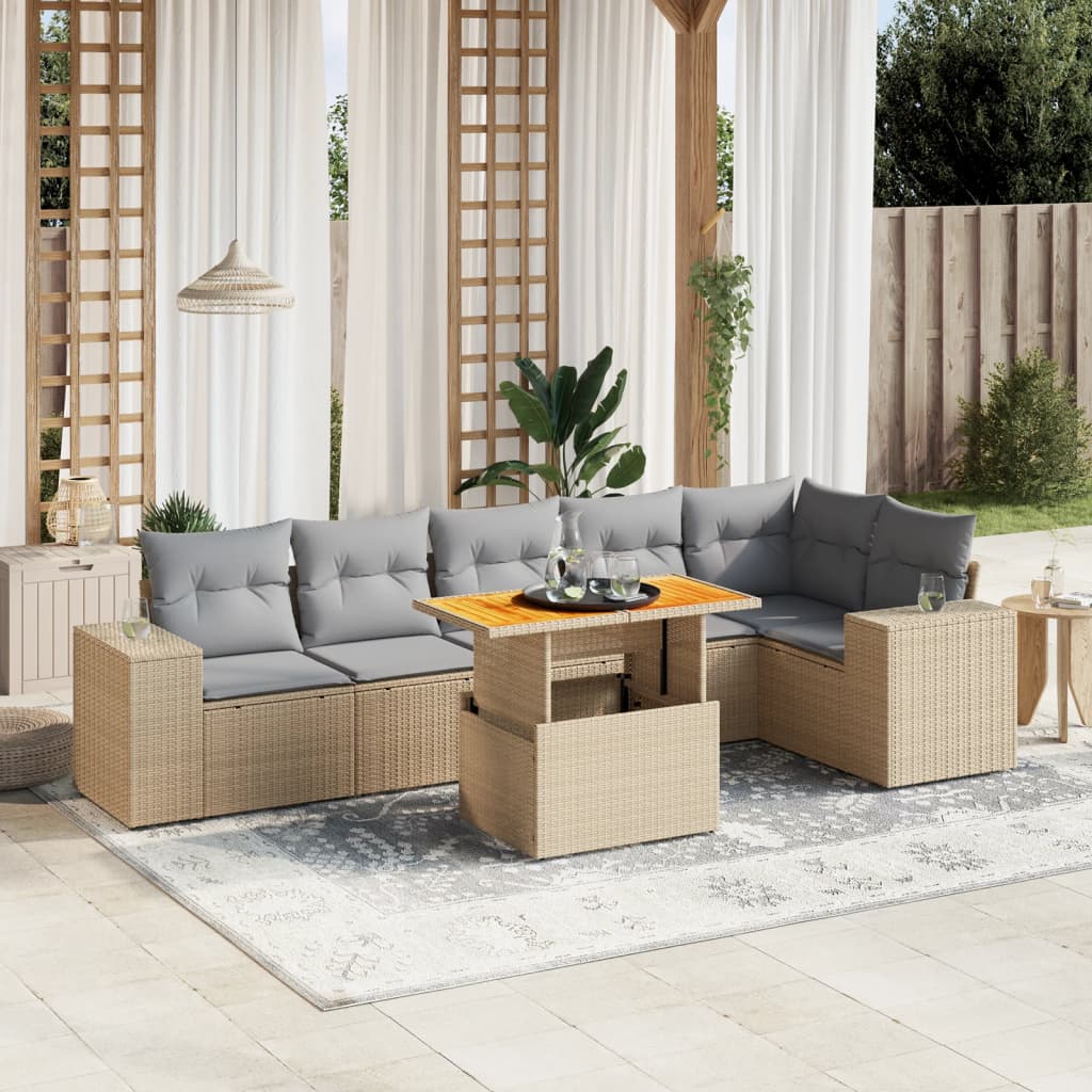 7-delige Loungeset met kussens poly rattan beige is nu te koop bij PeponiXL, paradijselijk wonen!