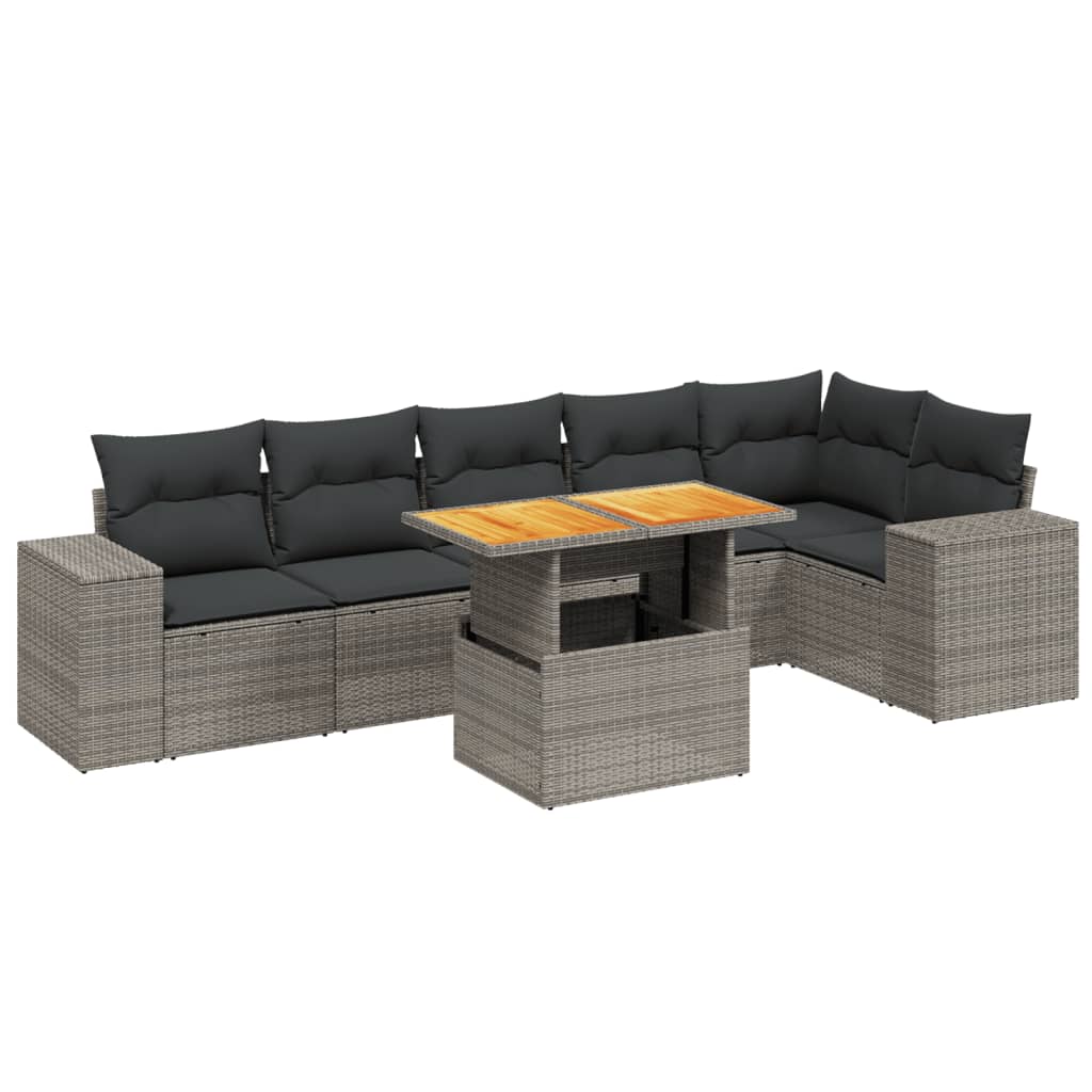 7-delige Loungeset met kussens poly rattan grijs is nu te koop bij PeponiXL, paradijselijk wonen!