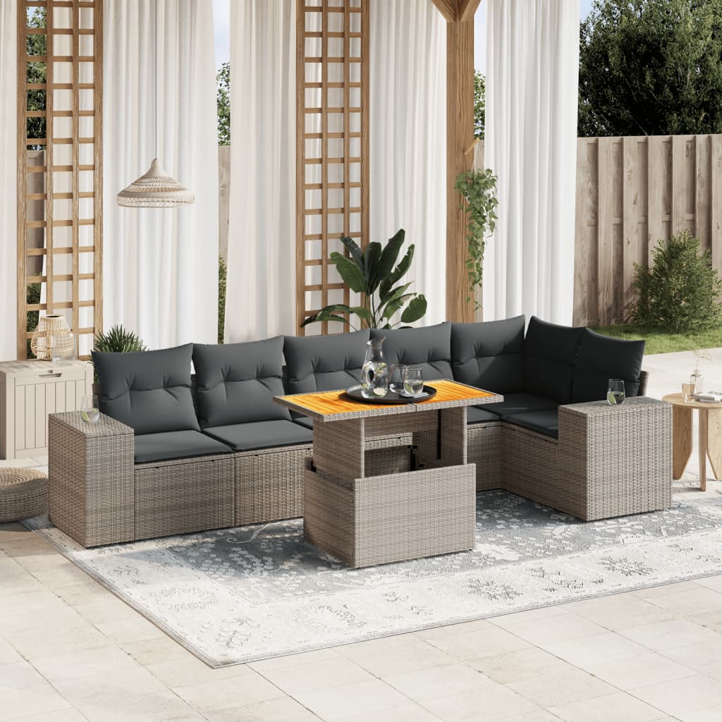 7-delige Loungeset met kussens poly rattan grijs is nu te koop bij PeponiXL, paradijselijk wonen!