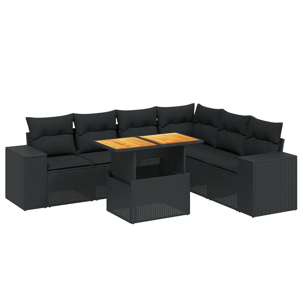 7-delige Loungeset met kussens poly rattan zwart is nu te koop bij PeponiXL, paradijselijk wonen!