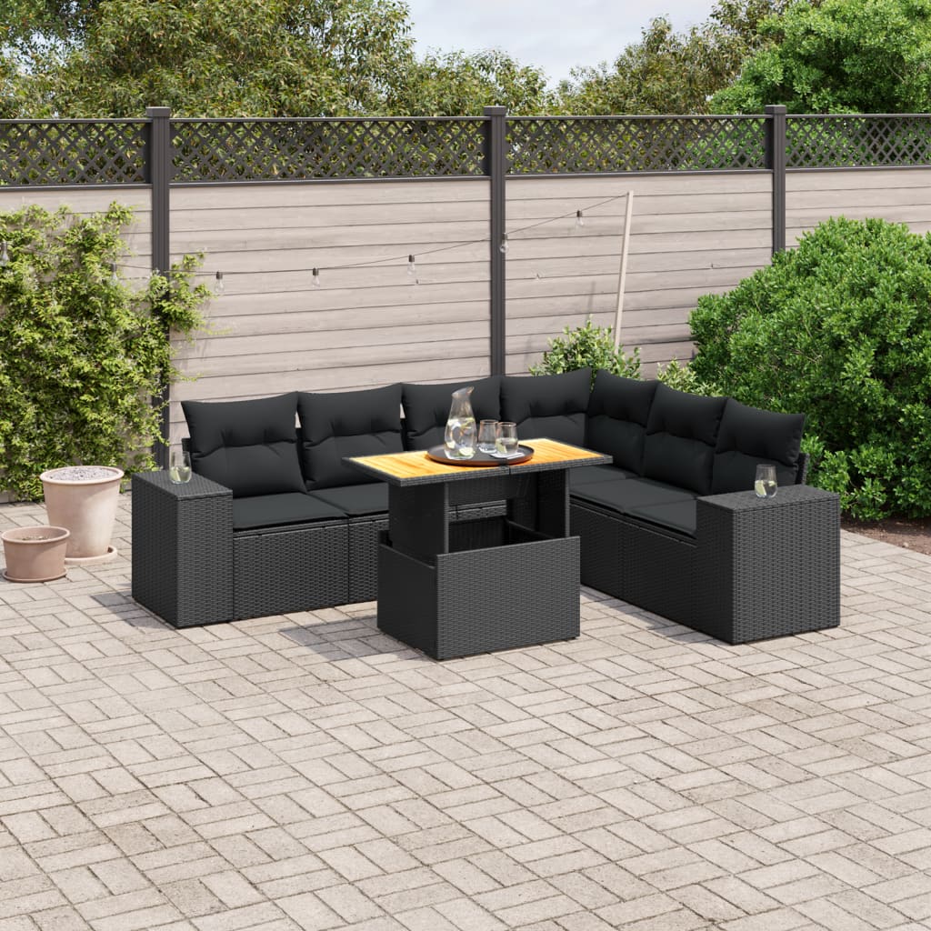 7-delige Loungeset met kussens poly rattan zwart is nu te koop bij PeponiXL, paradijselijk wonen!