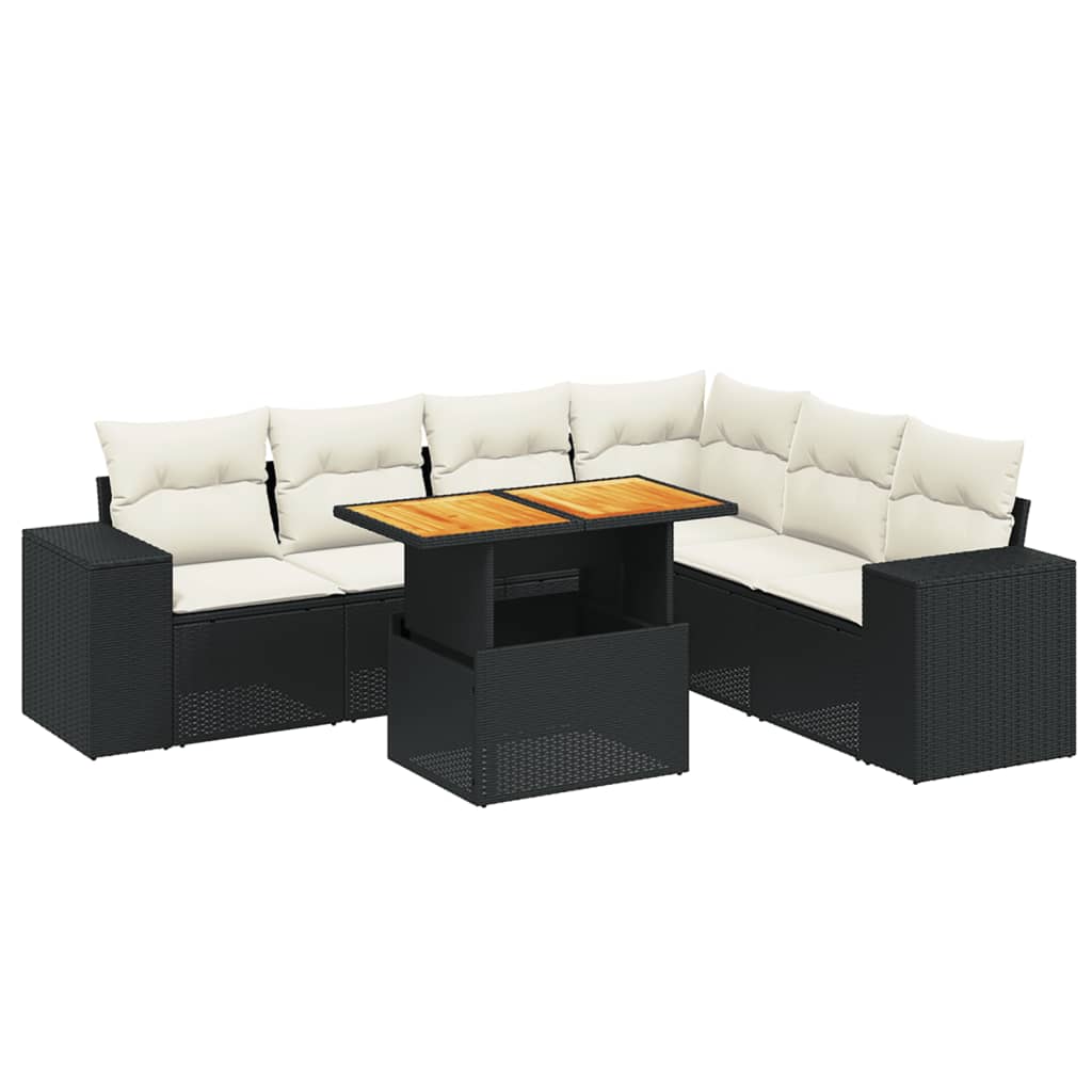 7-delige Loungeset met kussens poly rattan zwart is nu te koop bij PeponiXL, paradijselijk wonen!