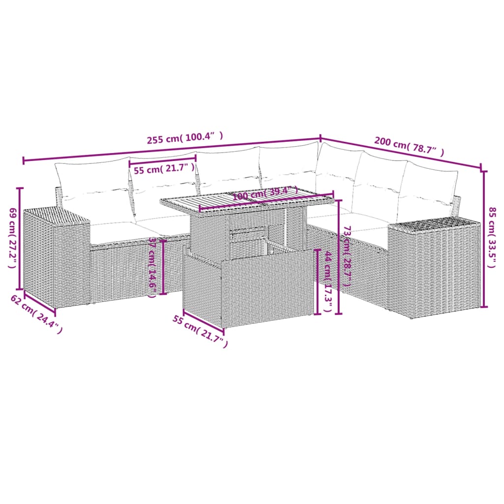7-delige Loungeset met kussens poly rattan zwart is nu te koop bij PeponiXL, paradijselijk wonen!