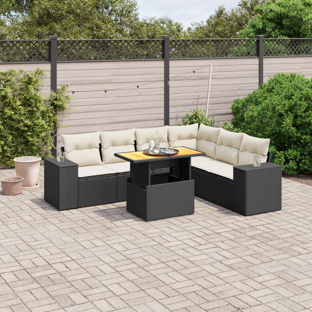 7-delige Loungeset met kussens poly rattan zwart is nu te koop bij PeponiXL, paradijselijk wonen!
