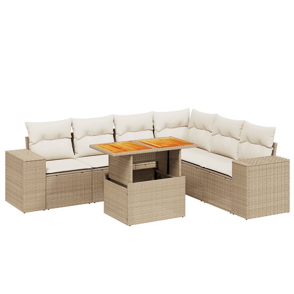 7-delige Loungeset met kussens poly rattan beige is nu te koop bij PeponiXL, paradijselijk wonen!