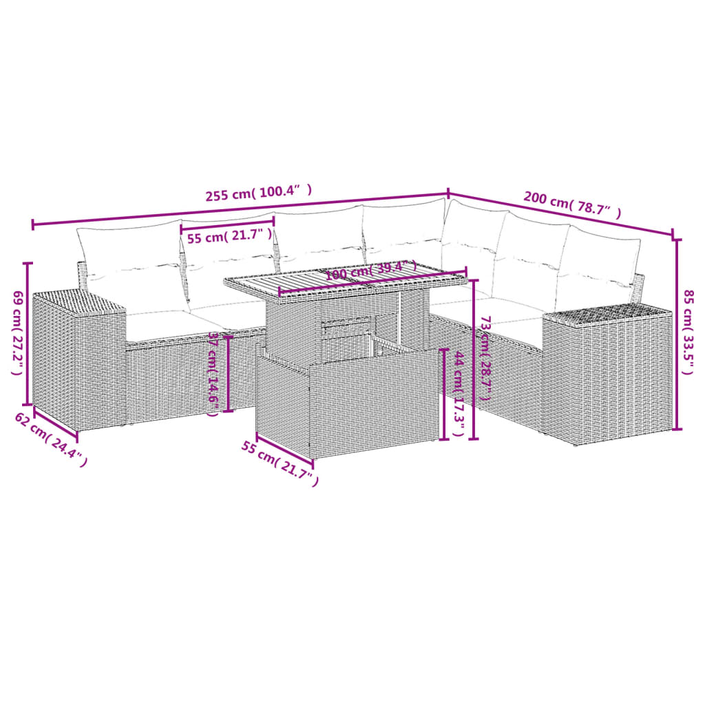 7-delige Loungeset met kussens poly rattan beige is nu te koop bij PeponiXL, paradijselijk wonen!