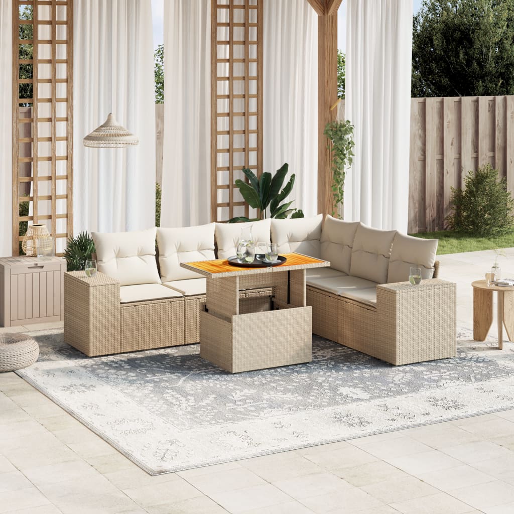 7-delige Loungeset met kussens poly rattan beige is nu te koop bij PeponiXL, paradijselijk wonen!