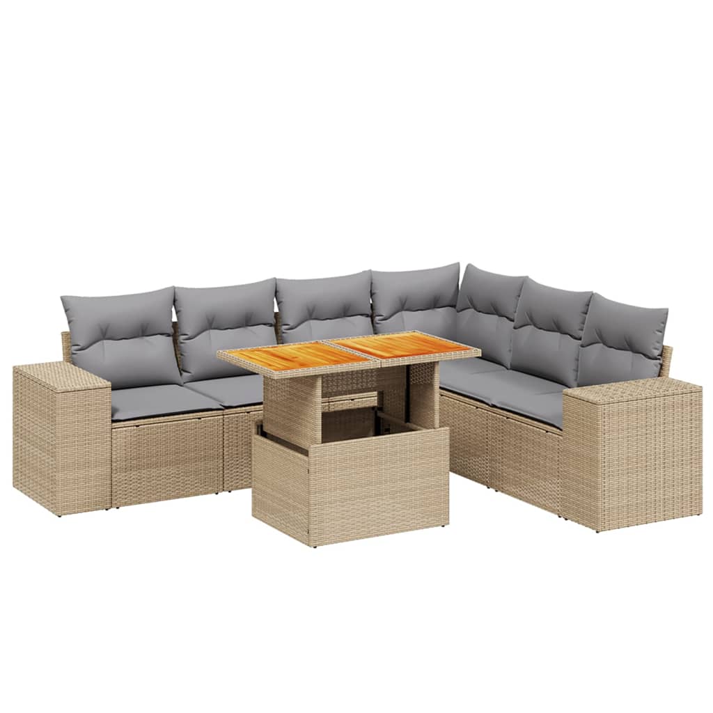 7-delige Loungeset met kussens poly rattan beige is nu te koop bij PeponiXL, paradijselijk wonen!