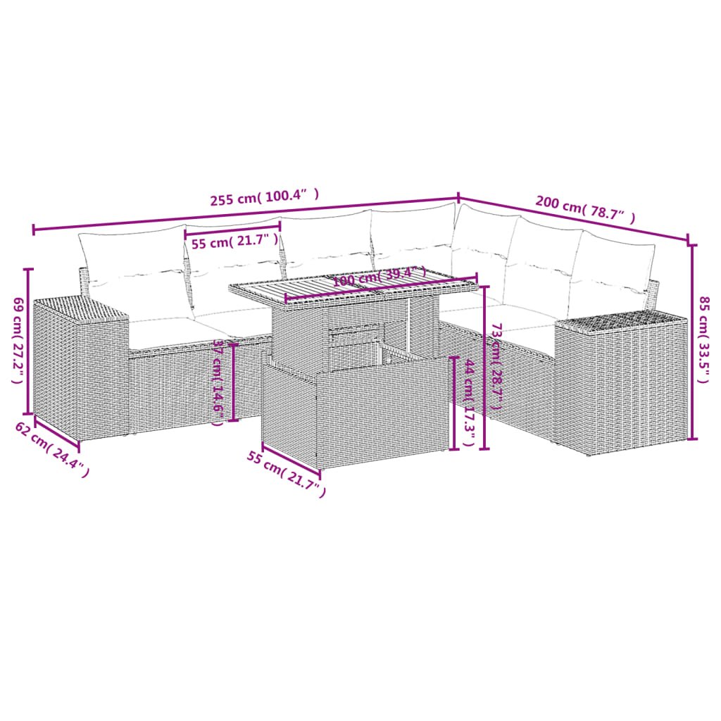 7-delige Loungeset met kussens poly rattan beige is nu te koop bij PeponiXL, paradijselijk wonen!