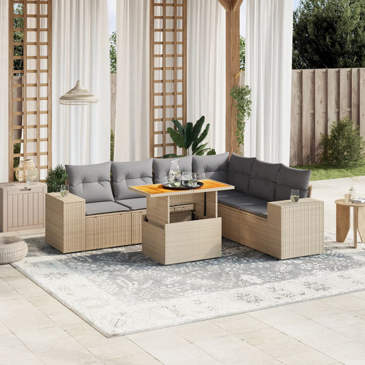 7-delige Loungeset met kussens poly rattan beige is nu te koop bij PeponiXL, paradijselijk wonen!
