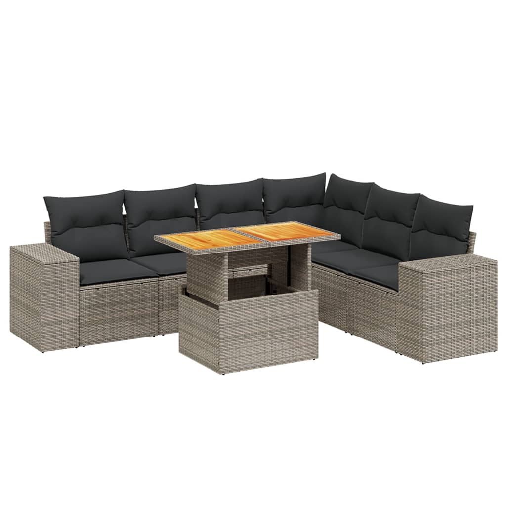7-delige Loungeset met kussens poly rattan grijs is nu te koop bij PeponiXL, paradijselijk wonen!