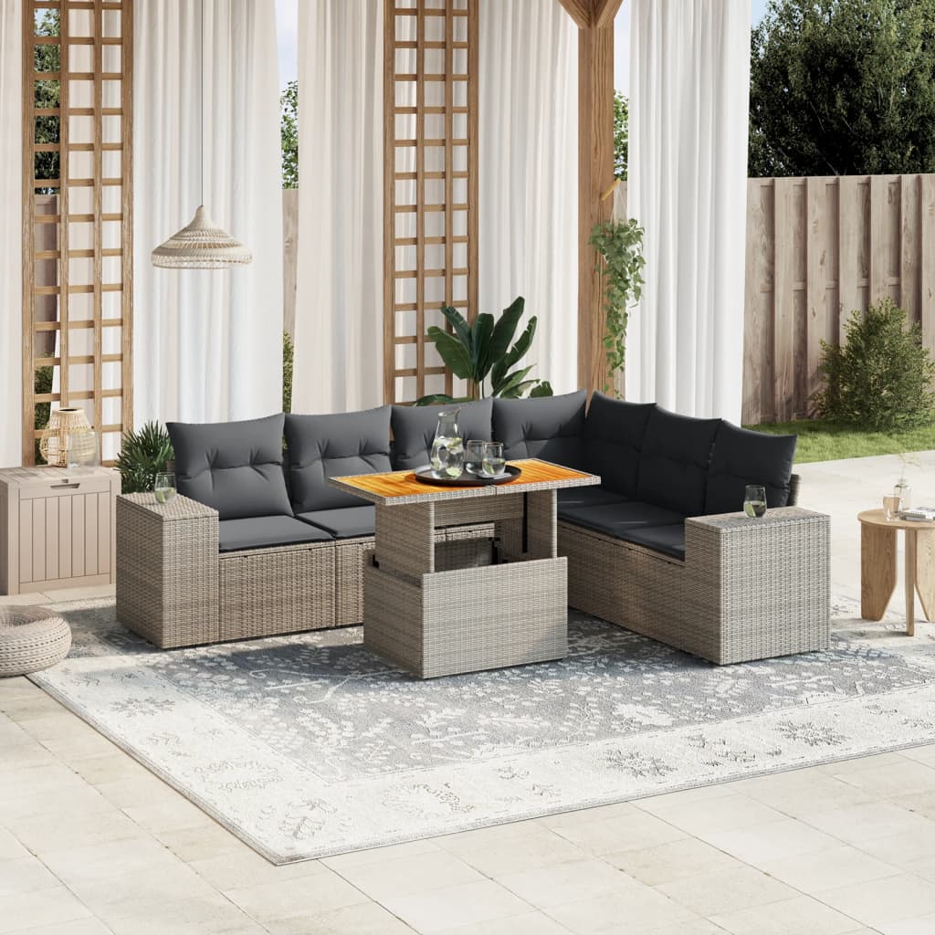 7-delige Loungeset met kussens poly rattan grijs is nu te koop bij PeponiXL, paradijselijk wonen!
