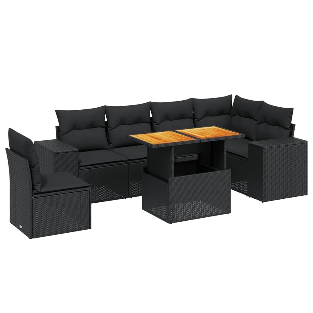 7-delige Loungeset met kussens poly rattan zwart is nu te koop bij PeponiXL, paradijselijk wonen!