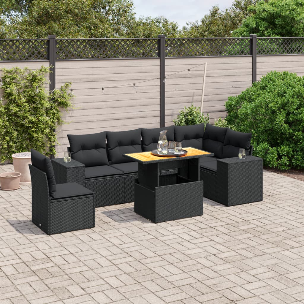 7-delige Loungeset met kussens poly rattan zwart is nu te koop bij PeponiXL, paradijselijk wonen!