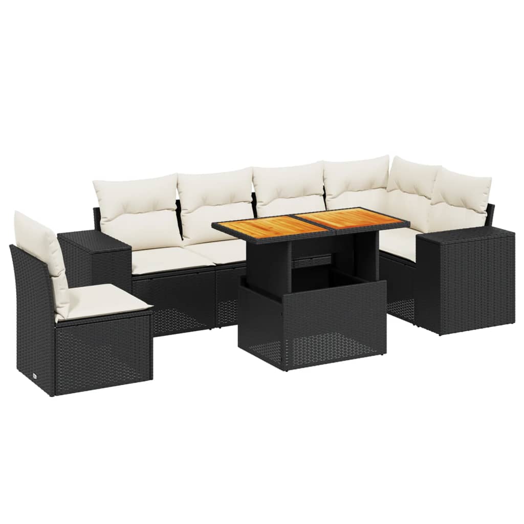 7-delige Loungeset met kussens poly rattan zwart is nu te koop bij PeponiXL, paradijselijk wonen!