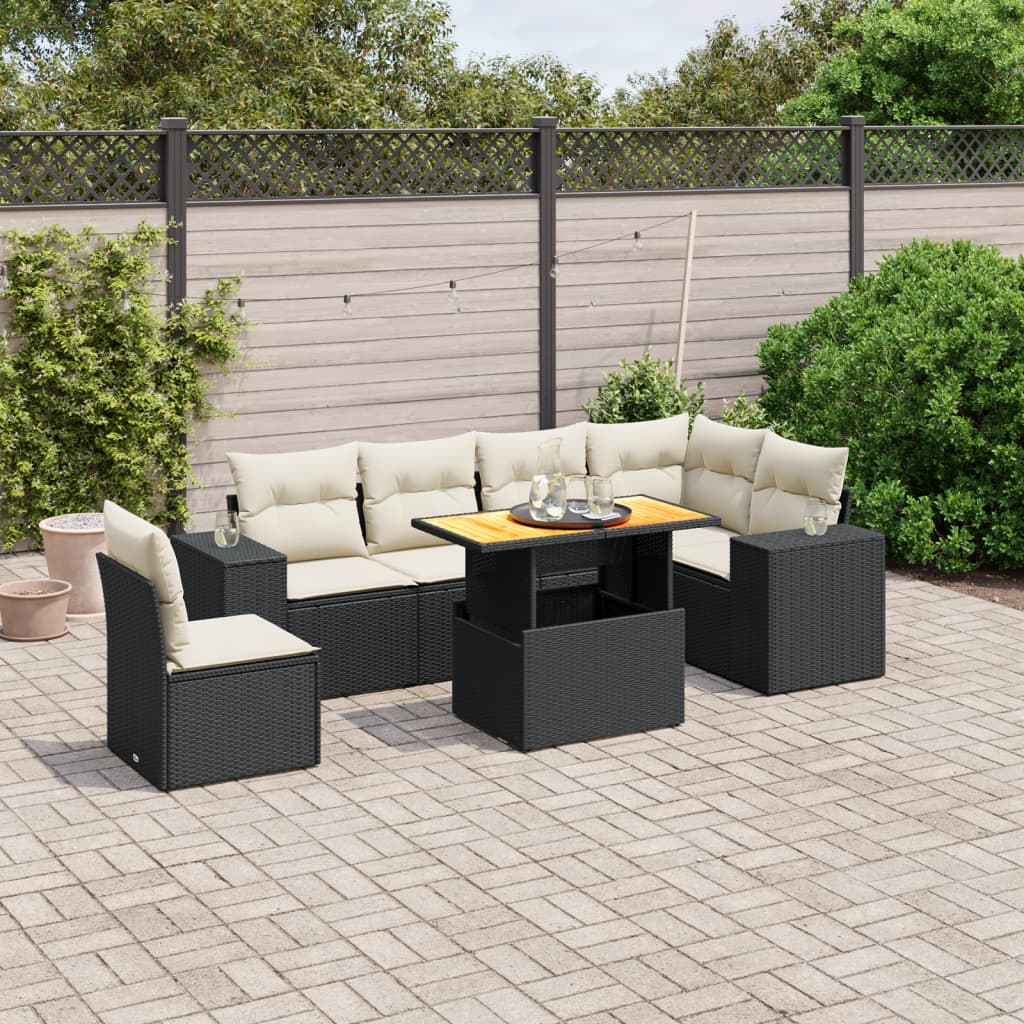 7-delige Loungeset met kussens poly rattan zwart is nu te koop bij PeponiXL, paradijselijk wonen!