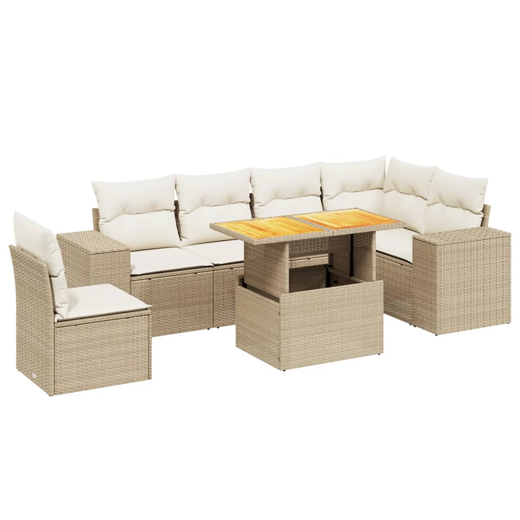 7-delige Loungeset met kussens poly rattan beige is nu te koop bij PeponiXL, paradijselijk wonen!