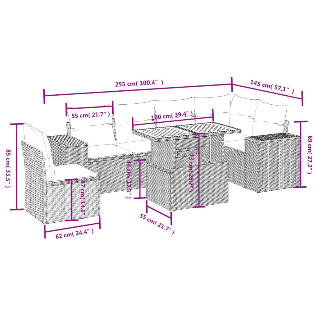 7-delige Loungeset met kussens poly rattan beige is nu te koop bij PeponiXL, paradijselijk wonen!